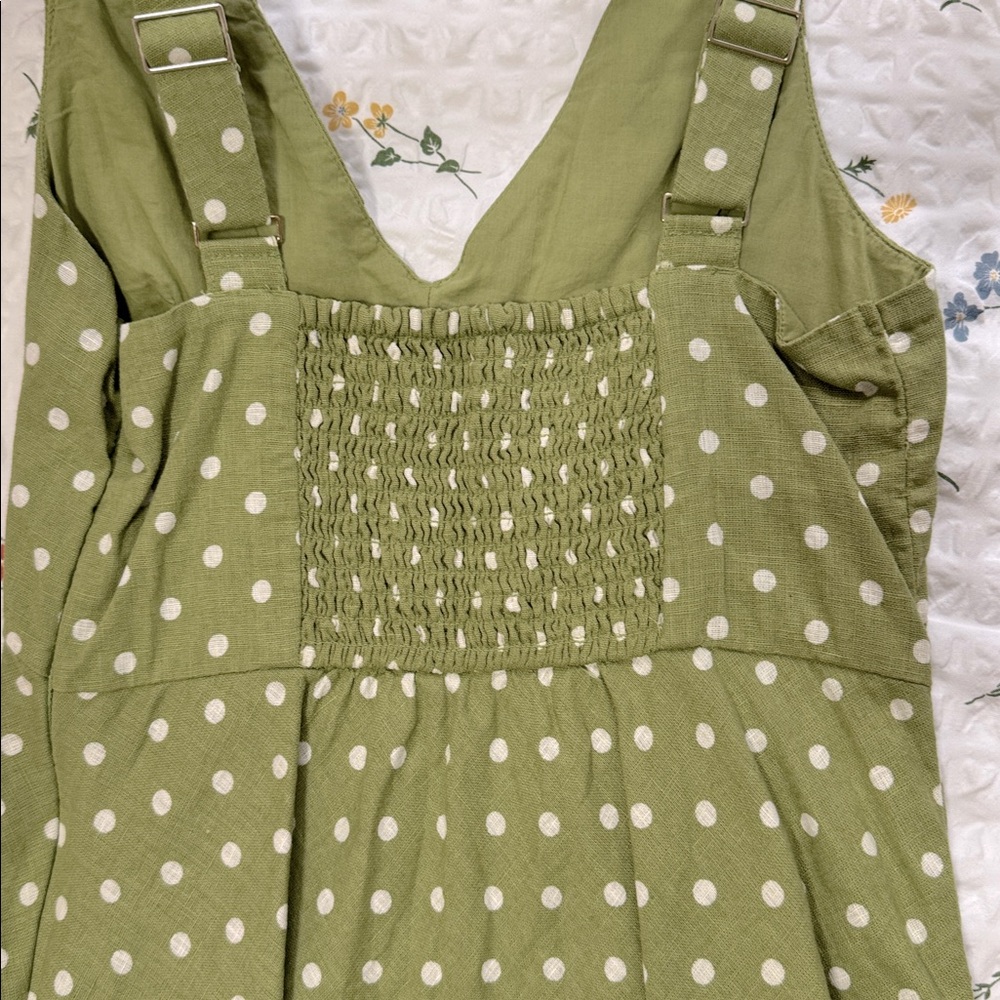 Polka Dot V Neck Linen Blend Mini Dress - Picture 6 of 7